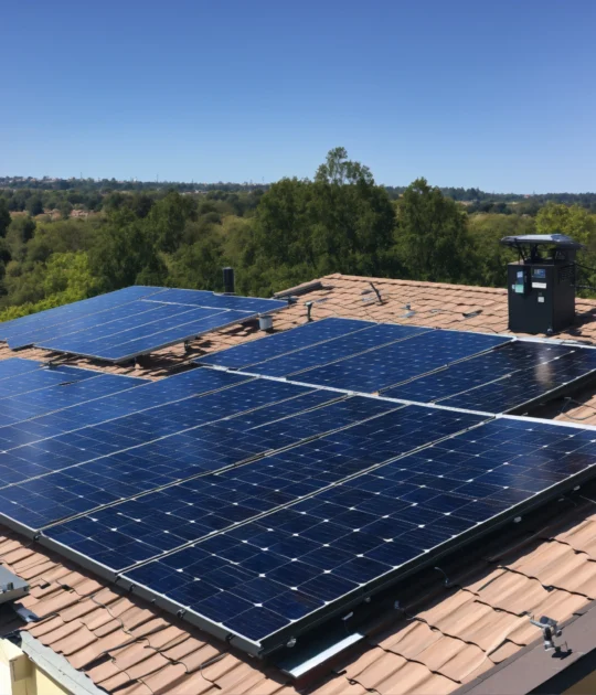 A photo of a solar panel system installed on a roof