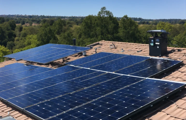 A photo of a solar panel system installed on a roof