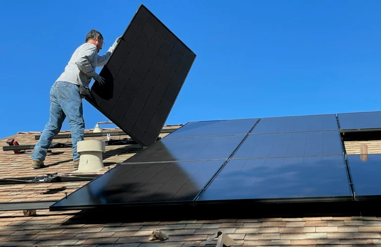 "Solar installation team setting up solar panels