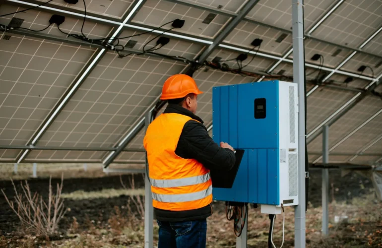 Monitoring system for solar inverters showing real-time energy conversion data.