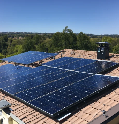 A photo of a solar panel system installed on a roof