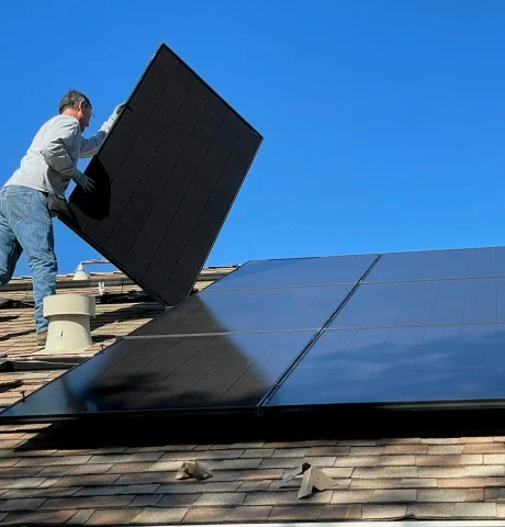 A photo of a solar panel system installed on a roof